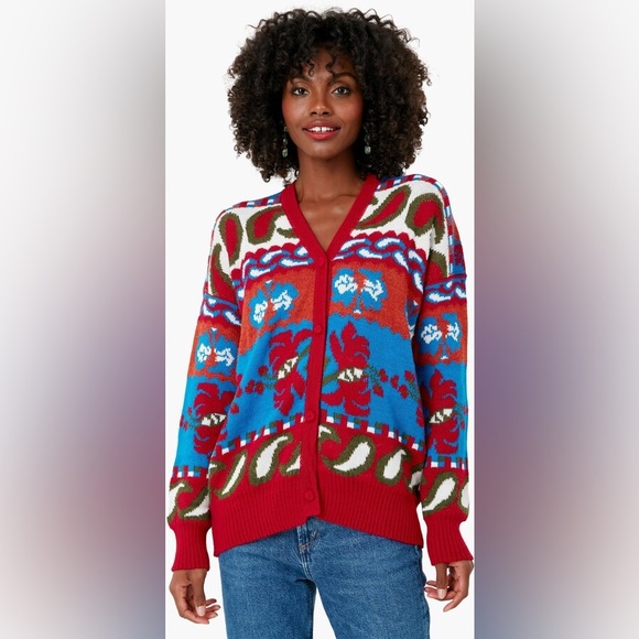 Carolina K red blue paisley print Sabina cardigan - Picture 4 of 8